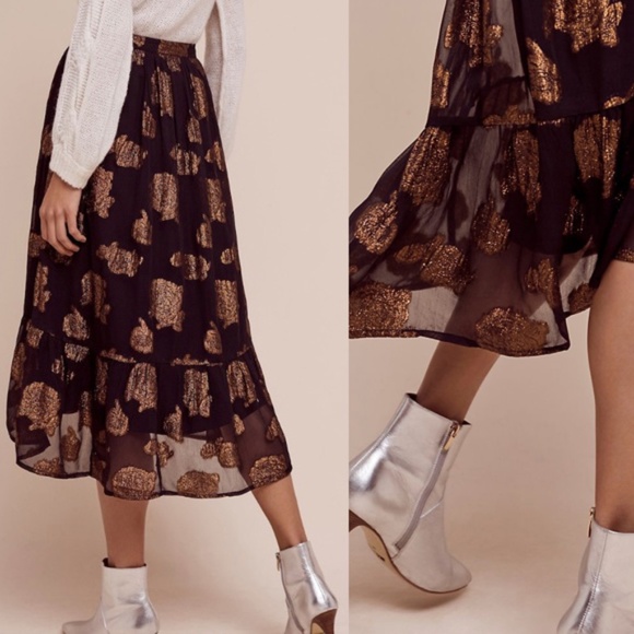 Anthropologie Dresses & Skirts - Anthropologie Floreat Oralie Metallic Midi Skirt